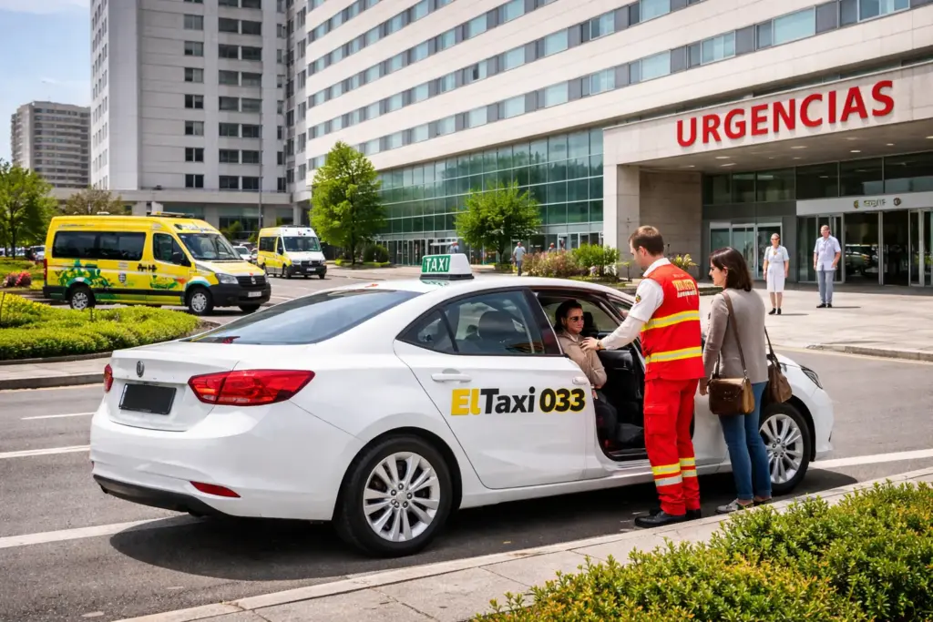 Taxi frente al hospital en Oviedo.webp