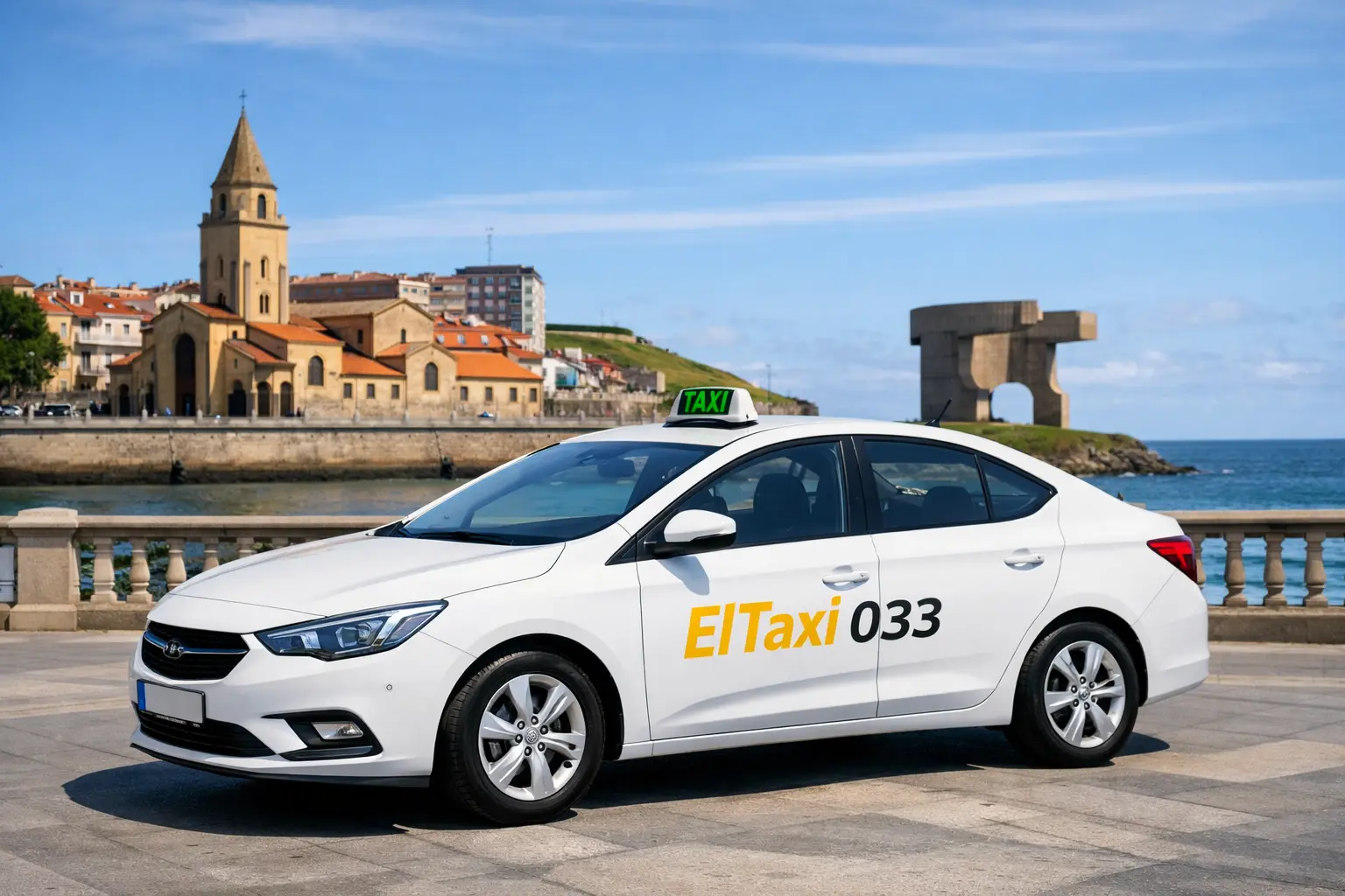 Taxi en el paseo marítimo de Gijón