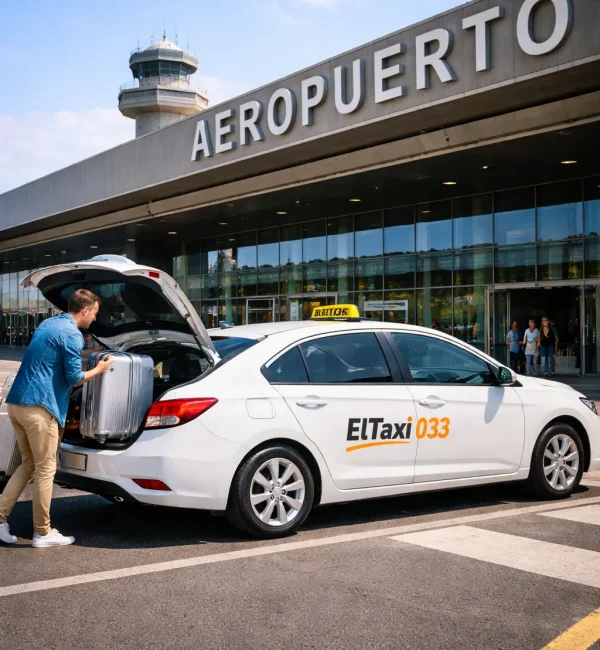 Taxi y pareja en el aeropuerto