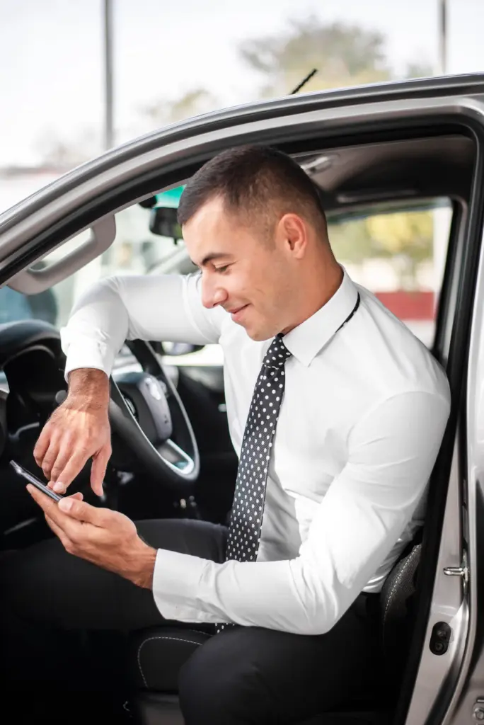 front view male checking phone mock up