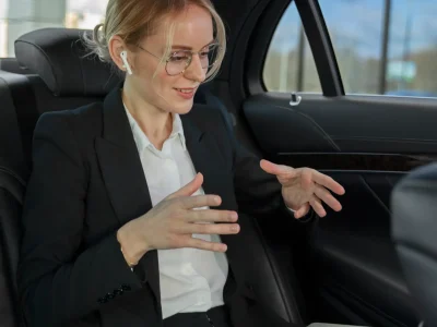 elegant uber driver giving taxi ride