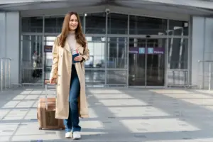 mujer de tiro completo con equipaje