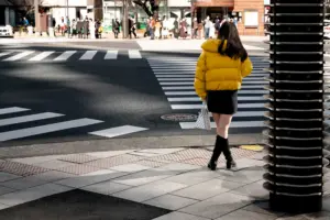 person traveling trought city