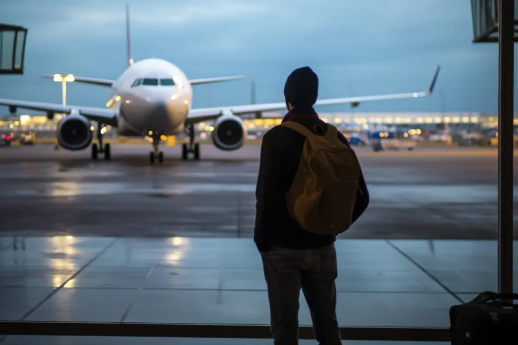 primer plano del hombre preparado para viajar