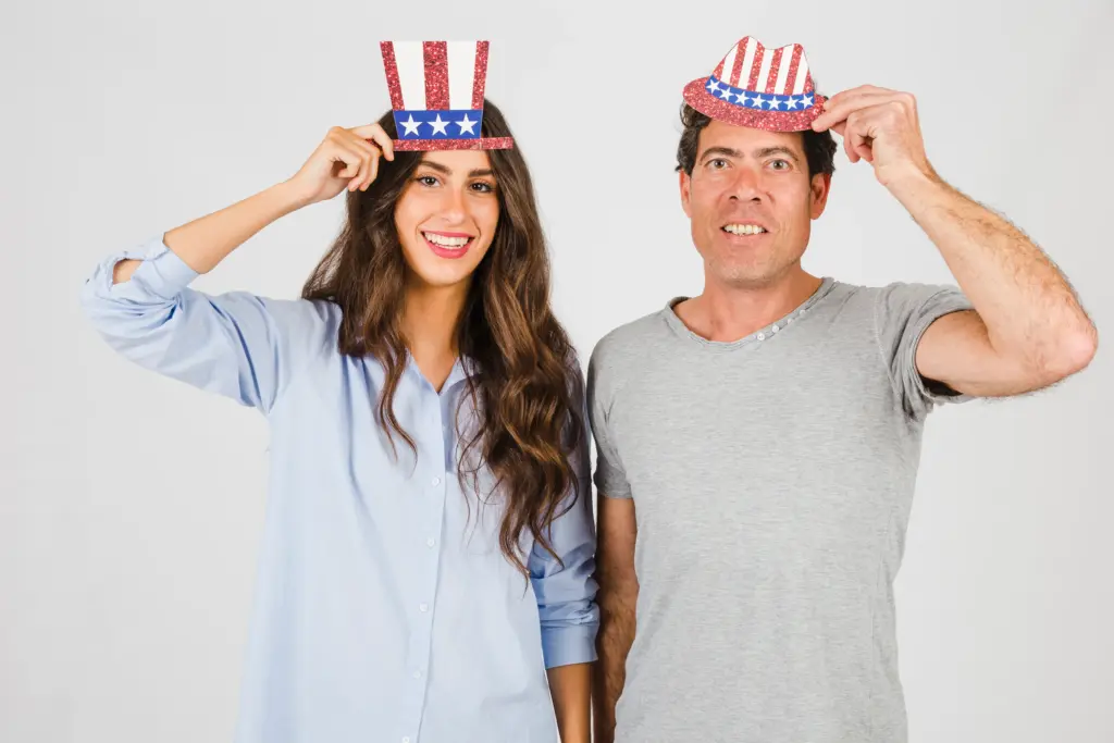 father daughter usa flag hats